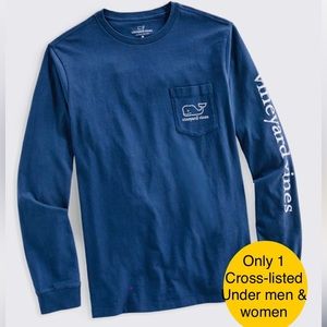 Vintage Whale Long-Sleeve Pocket Tee in color “Blue Blazer”